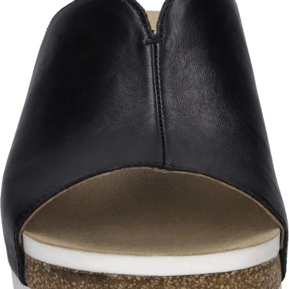 Josef Seibel Black Leather Slide Mule with Cork Wedge and White Outsole - Picture 4 of 12